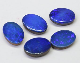 Australian Black Opal Natural Gemstone Cabochons Bright Blue Doublet Boulder Oval 7X5mm
