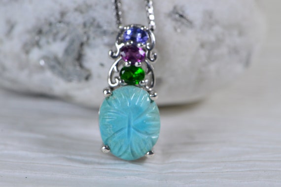 Arizona Turquoise Sleeping beauty Carved Flower P… - image 7