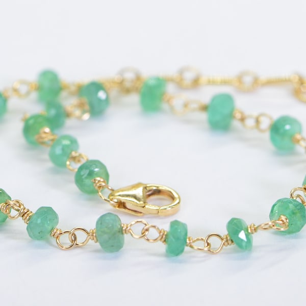 Colombian Emerald Bracelet Genuine 14K Gold Gemstone Jewelry Delicate Bracelet