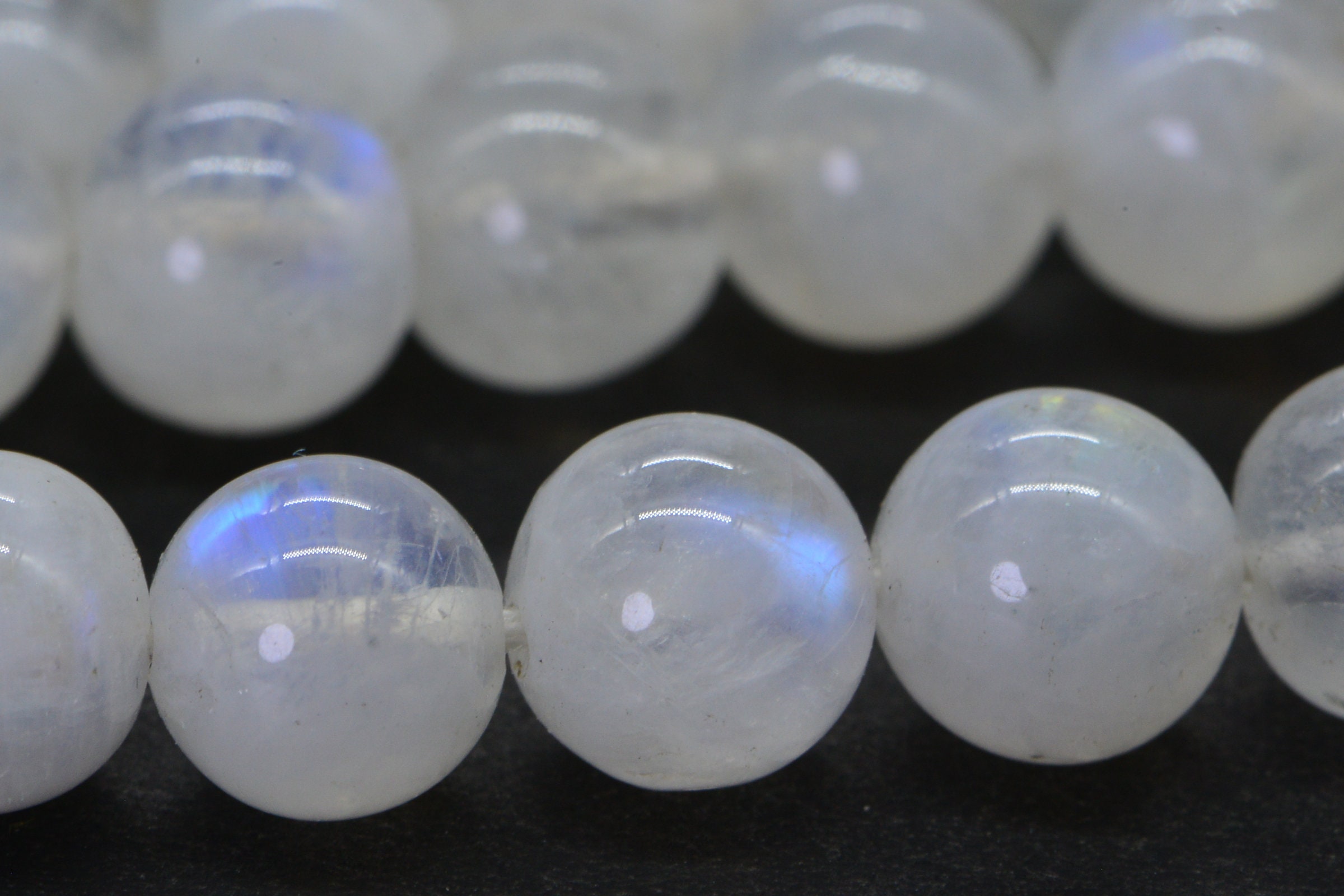 Natural Blue Rainbow Flash Moonstone Gemstone Round Beads For