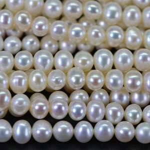 6mm AAA Natural White Semi Round Freshwater Pearls Genuine High Luster Smooth And Round off, White Freshwater Pearl Beads image 3