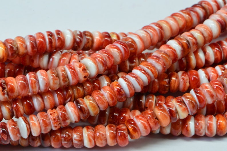 6mm Spiny Oyster Shell Beads Rondelle Beads Natural Beads Jewelry Making Supplies Loose beads Bright Orange Rondelle Beads image 3