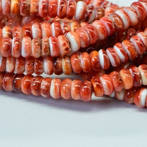 6mm Spiny Oyster Shell Beads Rondelle Beads Natural Beads Jewelry Making Supplies Loose beads Bright Orange Rondelle Beads half strand (71bead)