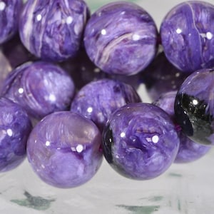 Russian Charoite 9mm Round Beads Natural Gemstone Beads Jewelry Making Supplies 10 beads lot
