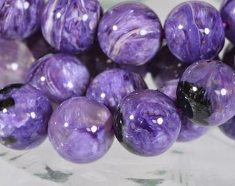 Russian Charoite 9mm Round Beads Natural Gemstone Beads Jewelry Making Supplies 10 beads lot