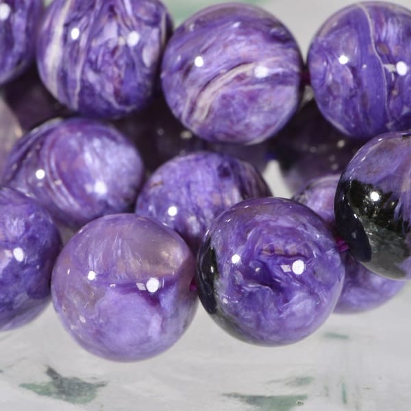 Russian Charoite 9mm Round Beads Natural Gemstone Beads Jewelry Making Supplies 10 beads lot