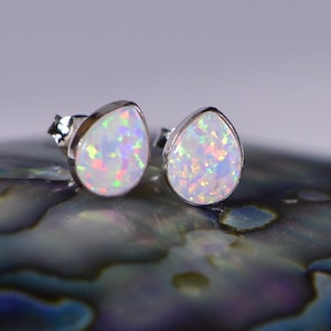 White Opal Stud Earrings Sterling Silver Opal Earrings