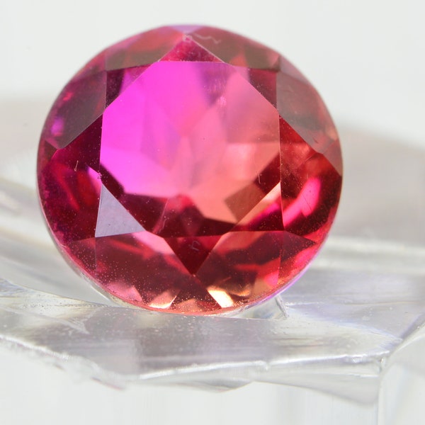 bi color hot pink orange sapphire padparadscha Round Diamond Cut 12mm Loose Gemstone Lab Creative