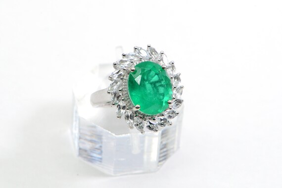 Vintage Doublet Emerald Ring White Topaz Large Cu… - image 9