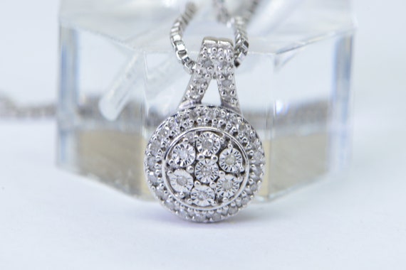 Real diamond pendant Small Cluster Diamond Pendan… - image 3