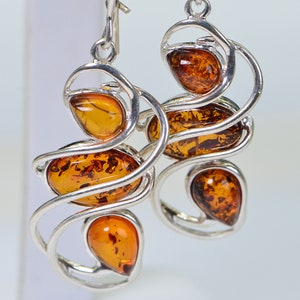 Amber Jewelry Baltic Amber Earrings Dangle Earrings Sterling Silver Earrings Gemstone Jewelry Earrings