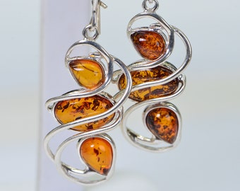 Amber Jewelry Baltic Amber Earrings Dangle Earrings Sterling Silver Earrings Gemstone Jewelry Earrings