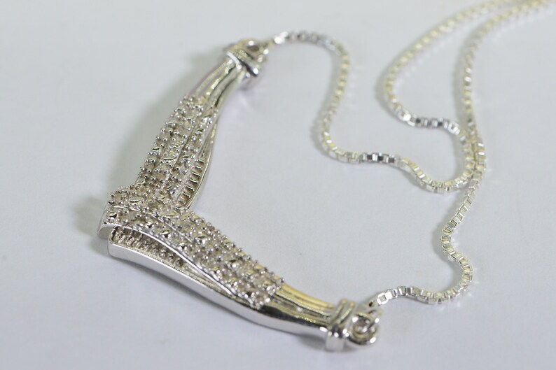 Natural Diamond Necklace V Shape Bar Sterling Silver Choker Etsy