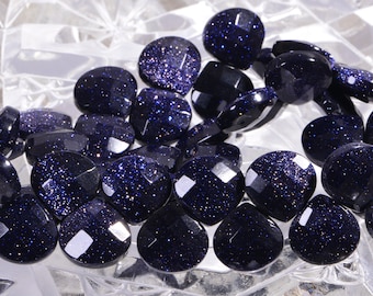 12mm Blue Goldstone Briolette Hearts Beads Faceted Gemstone Sparkle Loose Beads Jewelry make supplies