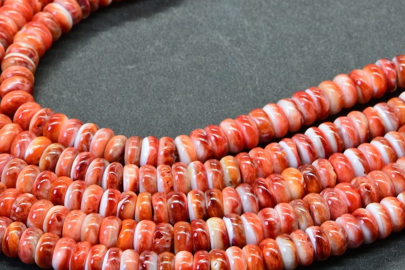 6mm Spiny Oyster Shell Beads Rondelle Beads Natural Beads Jewelry Making Supplies Loose beads Bright Orange Rondelle Beads image 10