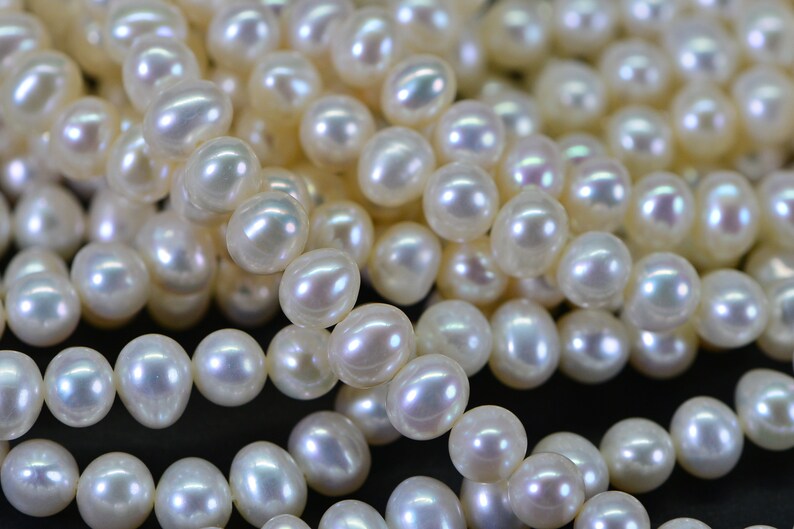 6mm AAA Natural White Semi Round Freshwater Pearls Genuine High Luster Smooth And Round off, White Freshwater Pearl Beads image 9