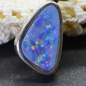 Australian Opal Necklace Bezel Setting in Sterling Silver White Gold  Pendant Australian Opal Jewelry