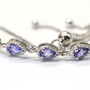 Natural Tanzanite Bracelet Bolo Ajustable Chain Link Sterling Silver Tennis Bracelet Birthstone December