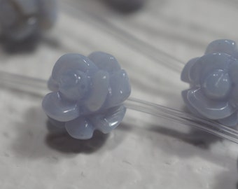 Blue Lace Agate 10mm 2 Beads Carved Rose Natural Gemstone Bead Agate Carved Rose Bead