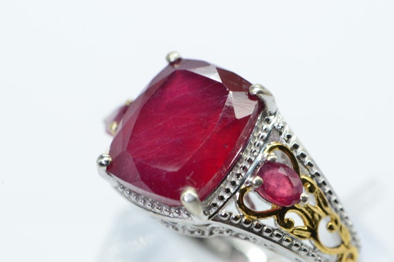Emerald Cut Ruby Ring: 14K Gold Sterling Silver P… - image 6
