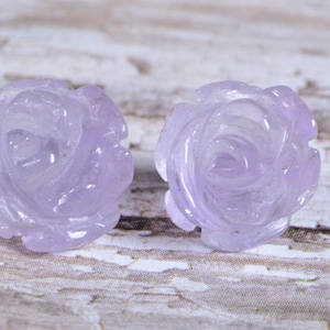 Light Amethyst Beads 8mm Carved Rose Natural Gemstone Bead Jewelry Making Supplies  2 Beads