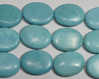Dyed Magnesite Gemstone Beads: Turquoise Blue Oval Beads (28X19 mm)