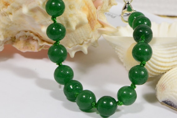 Bracelet En Pierre De Jade Naturel Avec Fermoir Homard - Neuf Avec Étiquettes - Vert