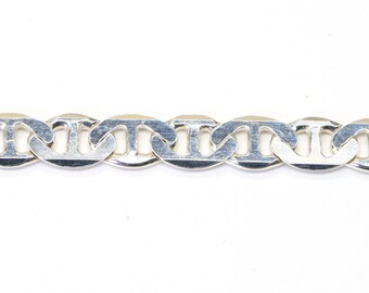 Sterling Silver Flat Mariner Chain Bracelet: Italian Rhodium Finish