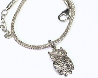 Owl  Bracelet  Charm Solid Sterling Silver 925  Viking Technique Bracelet Vintage Jewelry