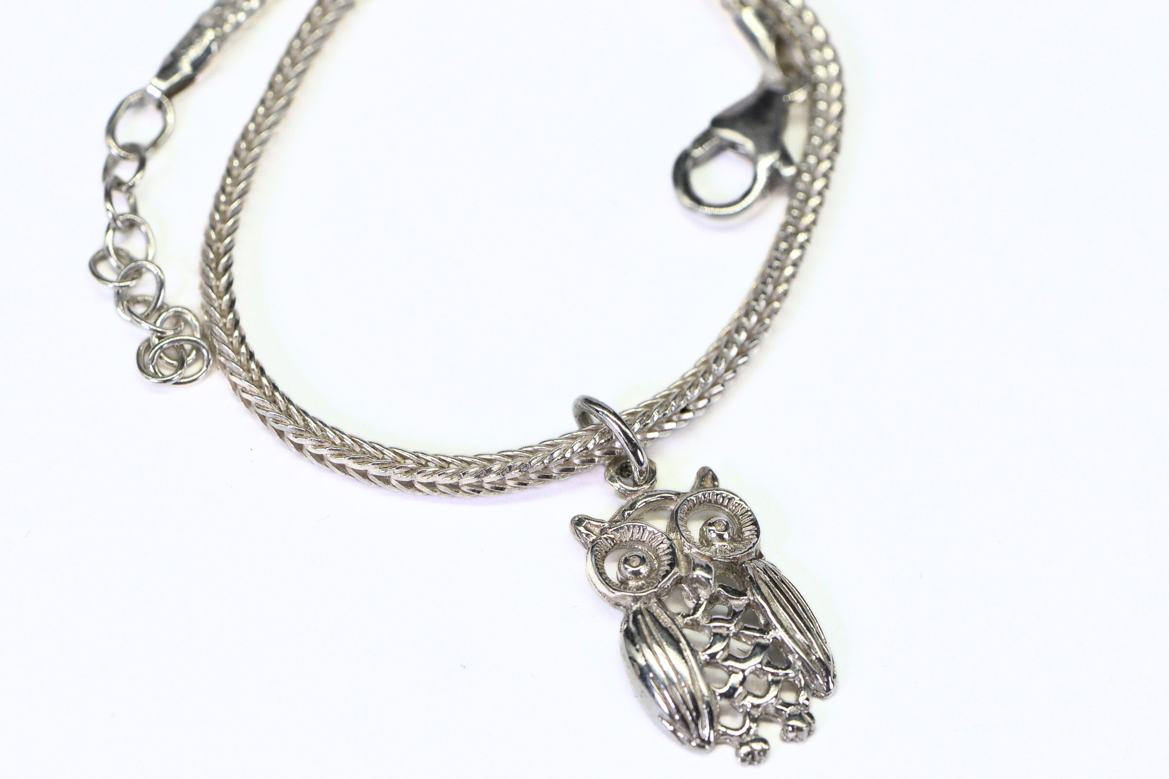 Owl  Bracelet  Charm Solid Sterling Silver 925  Viking Technique Bracelet Vintage Jewelry