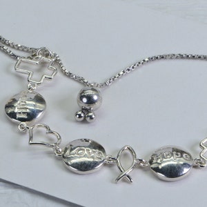 Cross Bracelet Sterling silver Hope, Love Message Bracelet Bolo Adjustable Staking Bracelet Gift For Daughter