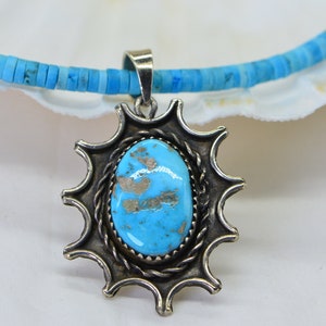 Arizona Sleeping Beauty Turquoise Necklace Sterling Silver Heishi Necklace Vintage style Pendant