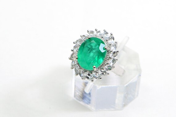 Vintage Doublet Emerald Ring White Topaz Large Cu… - image 6