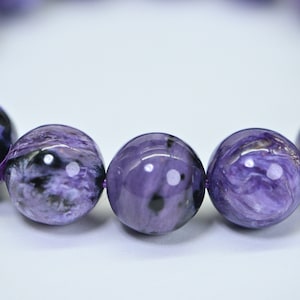 Russian Charoite 13mm Round Beads Bracelet Stretch Cord Deep Purple Gemstone