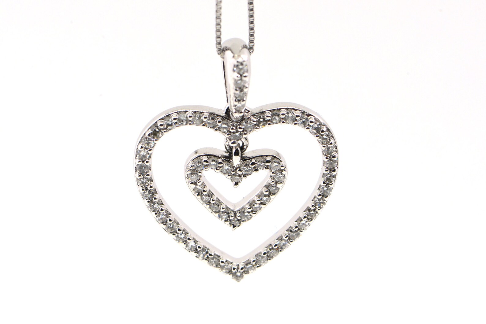 Diamond Pendant 14K White Gold Double Heart Necklace Wedding - Etsy Israel