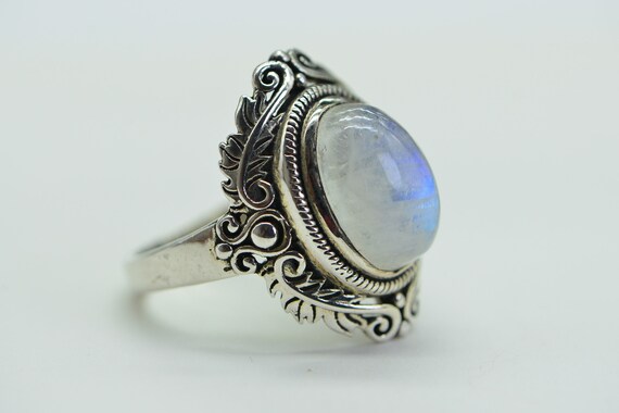 Rainbow Moonstone Ring: Solid Sterling Silver Sta… - image 7