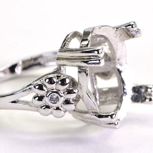 Sterling Silver Oval 14X10mm Ring Mounting: Zircon Engagement Setting, Size 6