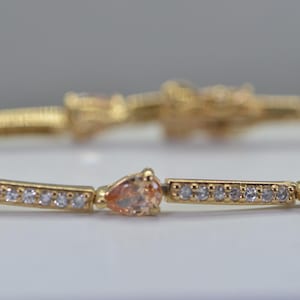 14K Yellow Gold Vermeil Diamond Tennis Bracelet With Peach Teardrop Crystal Sterling Silver 925 Illusion  Diamond Bracelet Gift For Women