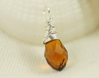 Wire Wrapped Briolette Topaz Briolette Glass drop single pendant