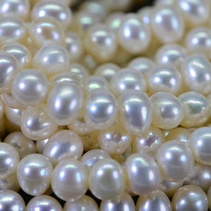 6mm AAA Natural White Semi Round Freshwater Pearls Genuine High Luster Smooth And Round off, White Freshwater Pearl Beads image 8