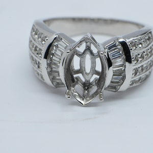 Blank Ring Marquise Stone Cut  Halo Diamond Setting 4  Prong Ring Sterling Silver Ring Without Stone  Center Size 8 1/4  US Fancy Base Ring