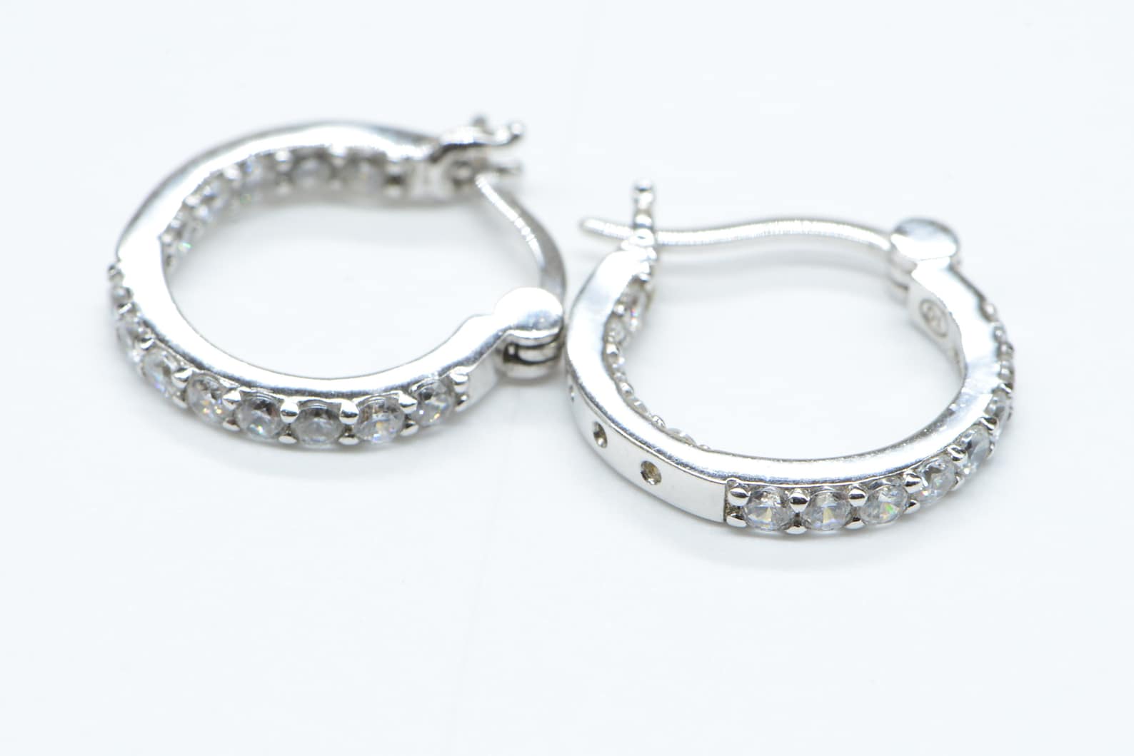 CZ Sterling Silver Hinged Post Back Hoop Earrings Etsy