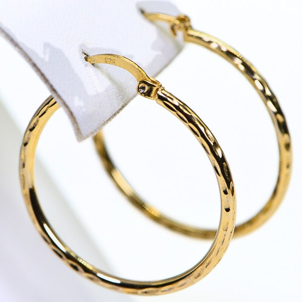 14K Gold Texture Style Hoop Earrings 14K Gold Over Sterling silver Vermeil Dome One Inch Hinge Hoop Earrings Gift for Women Birthday Gift