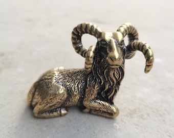 Solid Brass Ram Statue Aries Zodiac Goat Figurine Handcrafted Desk Decor Gift XE032