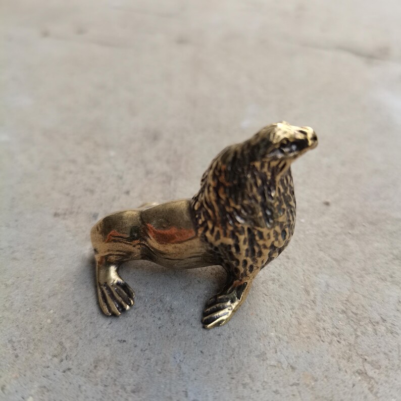 Brass Sea Lion Figurine Mini Metal Animal Statue Handcrafted Nautical ...