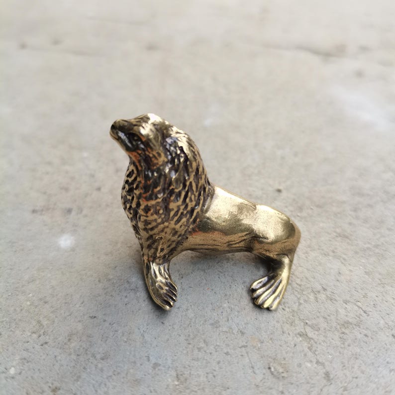 Brass Sea Lion Figurine Mini Metal Animal Statue Handcrafted Nautical ...