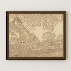Vintage Falling Leaves Etching, Autumn Landscape Amersfoort Unframed