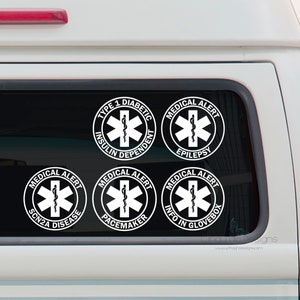Medical Alert - Diabetic, Pacemaker, Epilepsy, Info in Glovebox  4 x 4 Inch Decal
