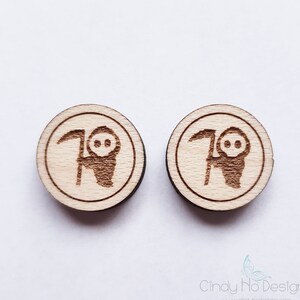 Cute Grim Reaper Laser Cut Stud Earrings Halloween Wood image 3