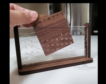 Perpetual Calendar - Walnut Laser Cut Plywood & Acrylic Engraved